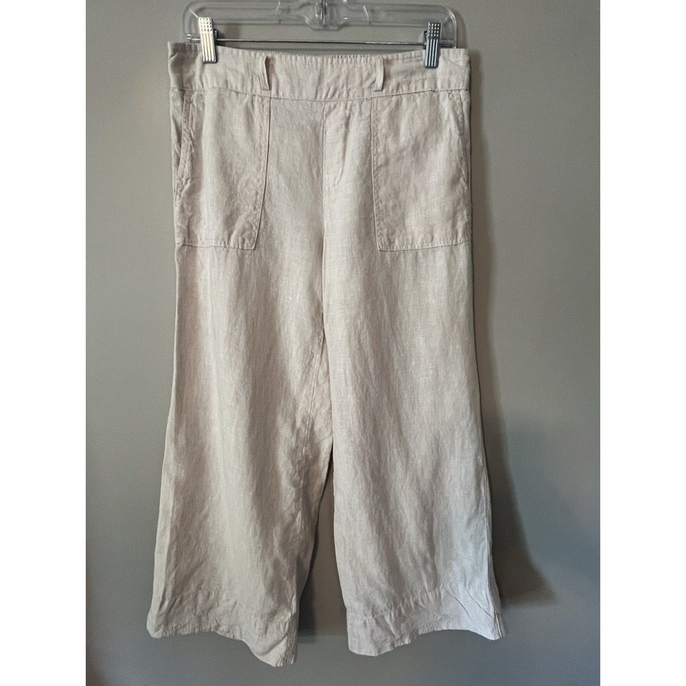 Cynthia Rowley 100% Linen Cropped Pants‎ Wide Leg Beige Women's Small Pull on